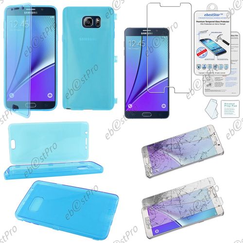 Ebeststar® Film Verre Trempé + Etui Portefeuille Rabattable Livre Housse Coque Silicone Gel Pour Samsung Galaxy Note5 Sm-N920f Note 5, Couleur Bleu