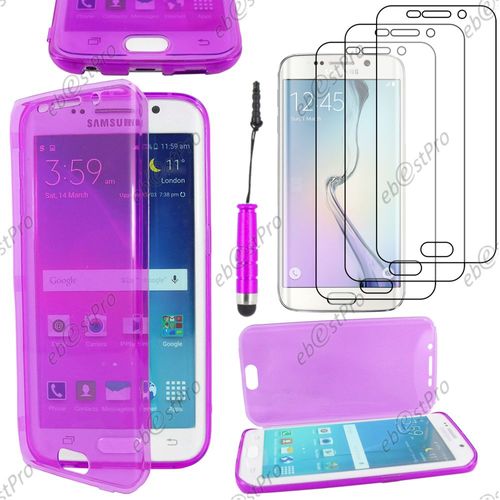Ebeststar ® Housse Etui Coque Portefeuille Livre Silicone Gel Pour Samsung Galaxy S6 Edge Sm-G925f G925, Couleur Violet + Mini Stylet 3 Film
