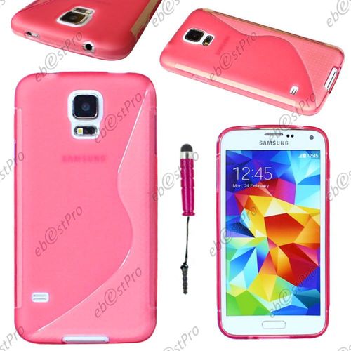 Ebeststar ® Housse Etui Coque Silicone Gel Motif S-Line Protection Souple Pour Samsung Galaxy S5 Sm-G900f, G900, G900h, Couleur Rose + Mini Stylet + 1 Film Protection D'écran + Lingette