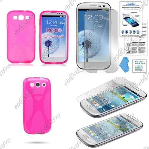Ebeststar ® Housse Etui Coque Silicone Gel Motif X Protection Souple Pour Samsung Galaxy S3 I9300 I9305, Couleur Rose + Film Verre Trempé