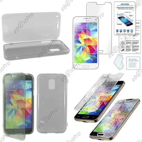 Ebeststar® Film Verre Trempé + Etui Portefeuille Rabattable Livre Housse Coque Silicone Gel Pour Samsung Galaxy S5 Mini Sm-G800 G800f G800h, Couleur Noir