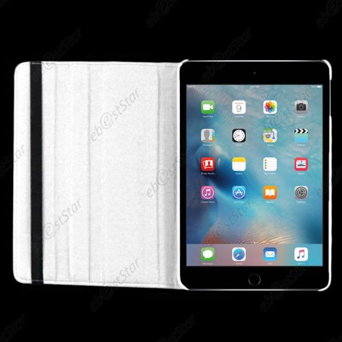 Ebeststar ® Pour Apple Ipad Mini 4 Etui Pu Cuir Coque Housse Rotative 36°, Couleur Blanc + 1 Film Protection D'écran + Lingette