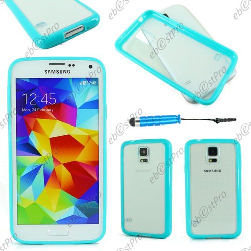 Ebeststar ® Coque Hybride Rigide Crystale Avec Contour Bumper Silicone Gel Pour Samsung Galaxy S5 Sm-G900f, G900, G900h, Couleur Bleu + Mini Stylet + 1 Film Protection D'écran + Lingette