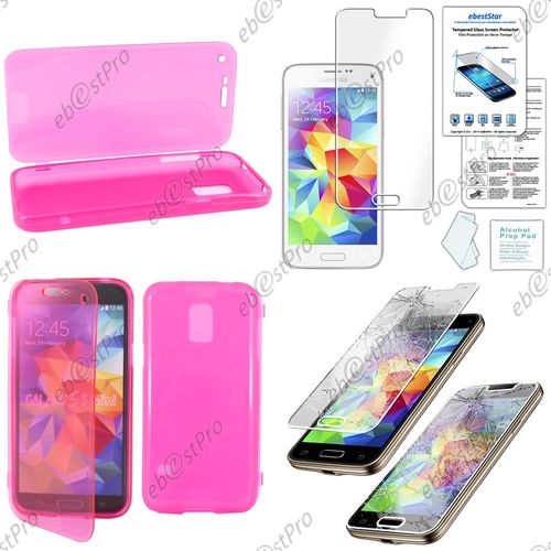 Ebeststar ® Housse Etui Coque Portefeuille Livre Silicone Gel Pour Samsung Galaxy S5 Mini Sm-G800 G800f G800h, Couleur Rose + Film Verre Trempé