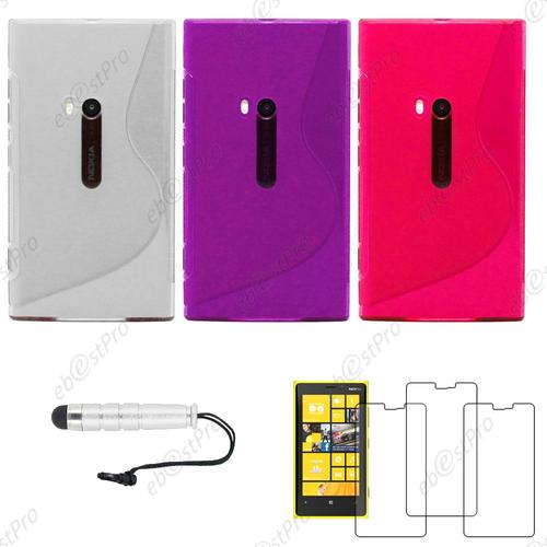 Ebeststar ® Lot X3 Housse Etui Coque Silicone Gel Motif S-Line Protection Souple Pour Nokia Lumia 920, Couleur Transparent, Violet, Rose + Mini Stylet 3 Film