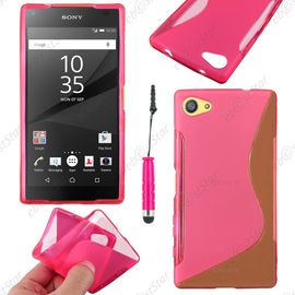 Ebeststar ® Housse Etui Coque Silicone Gel Motif S-Line Protection Souple Pour Sony Xperia Z5 Compact, Couleur Rose + Mini Stylet + 1 Film Protection D'écran + Lingette