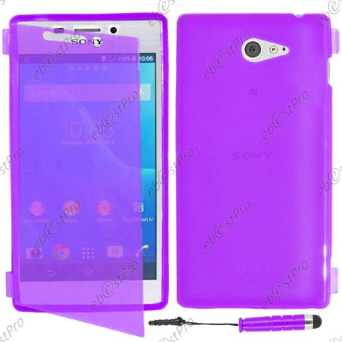 Ebeststar ® Housse Etui Coque Portefeuille Livre Silicone Gel Pour Sony Xperia M2 D2302 D2303, Couleur Violet + Mini Stylet + 1 Film Protection D'écran + Lingette