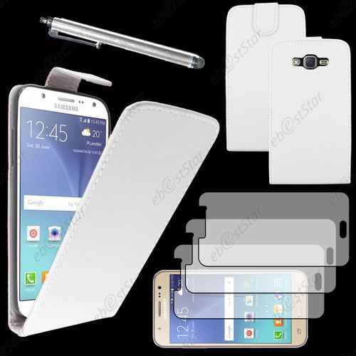 Ebeststar ® Housse Coque Etui Simili Cuir À Rabat Vertical Pour Samsung Galaxy J7 Sm-J700f J700h, Couleur Blanc + Stylet 3 Film