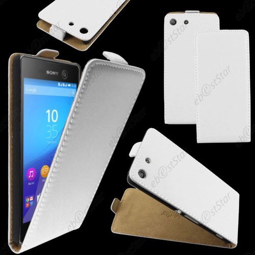 Ebeststar ® Housse Coque Etui En Pu Cuir À Rabat Ultra Fine (Slim Case) Pour Sony Xperia M5, M5 Dual, Couleur Blanc + 1 Film Protection D'écran + Lingette