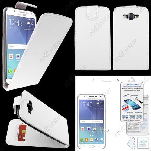 Ebeststar® Film Verre Trempé + Coque Housse Etui Simili Cuir Rabattable Pour Samsung Galaxy J7 Sm-J700f J700h, Couleur Blanc