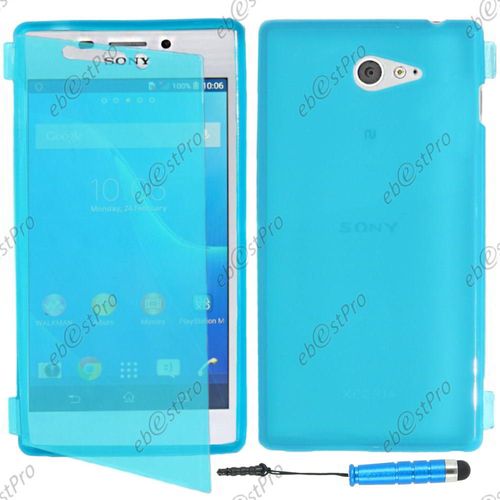 Ebeststar ® Housse Etui Coque Portefeuille Livre Silicone Gel Pour Sony Xperia M2 D2302 D2303, Couleur Bleu + Mini Stylet + 1 Film Protection D'écran + Lingette