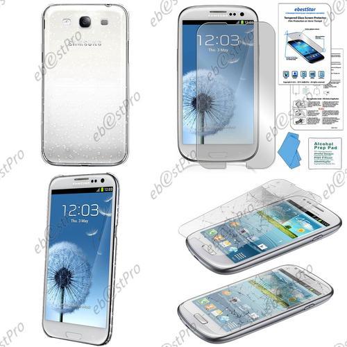 Ebeststar ® Etui Housse Coque Rigide Motif Gouttelettes Pour Samsung Galaxy S3 I9300 I9305, Couleur Blanc + Film Verre Trempé