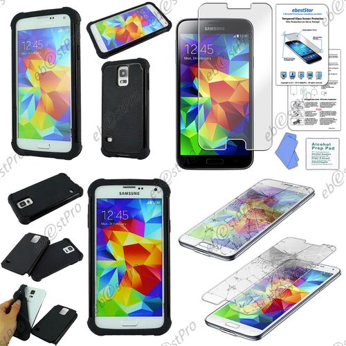 Ebeststar ® Coque Duo Bi-Couches En Silicone Et Polycarbonate Etui Housse Pour Samsung Galaxy S5 Sm-G900f, G900, G900h, Couleur Noir + Film Verre Trempé