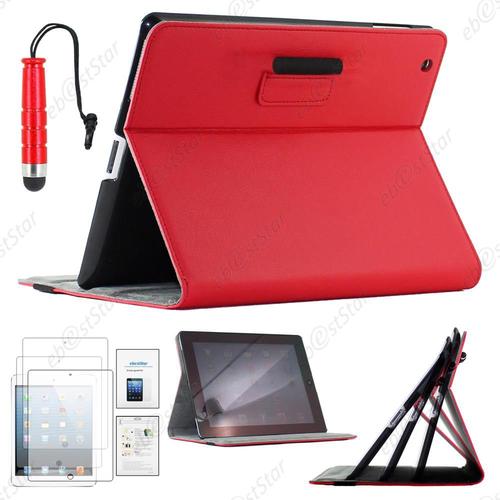 Ebeststar ® Housse Coque Etui Porte-Carte/Stylet Folio Book Livre Pu Cuir Pour Apple Ipad 4 Écran Retina, Ipad 4, Ipad 3, Ipad 2, Couleur Rouge + Mini Stylet 3 Film