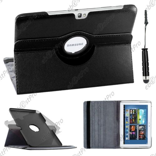 Ebeststar ® Housse Coque Etui Pu Cuir Rotatif Avec Support À Rotation 360° Pour Samsung Galaxy Note 10.1 N8000, N8010, Couleur Noir + Mini Stylet + 1 Film Protection D'écran + Lingette