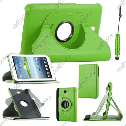 Ebeststar ® Housse Coque Etui Pu Cuir Rotatif Avec Support À Rotation 360° Pour Samsung Galaxy Tab 3 7.0 Sm-T210, Gt-P3210 P3200, Couleur Vert + Mini Stylet + 1 Film Protection D'écran + Lingette