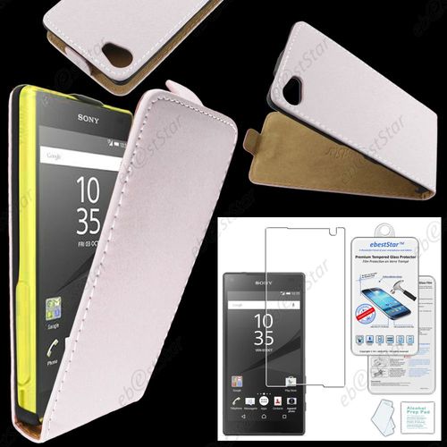 Ebeststar ® Pour Sony Xperia Z5 Compact Etui En Pu Cuir Clapet Ultra Fine Housse Coque, Couleur Blanc + Film Verre Trempé