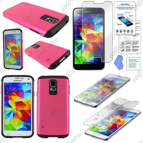 Ebeststar ® Coque Duo Bi-Couches En Silicone Et Polycarbonate Mesh Etui Housse Pour Samsung Galaxy S5 Sm-G900f, G900, G900h, Couleur Rose + Film Verre Trempé
