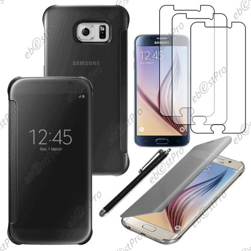 Ebeststar ® Housse Coque Etui View Clear Cover Miroir Pour Samsung Galaxy S6 Edge + Sm-G928f Edge Plus, Couleur Gris + Stylet 3 Film