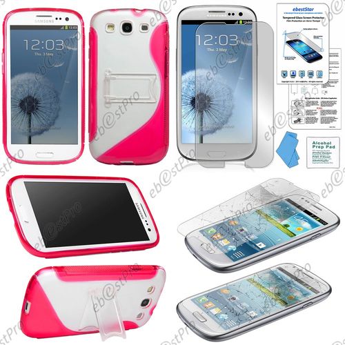 Ebeststar ® Pour Samsung Galaxy S3 I9300 I9305 Etui Housse Coque S-Line Support Stand, Couleur Rose + Film Verre Trempé