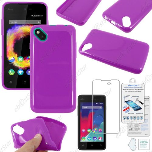 Ebeststar® Film Verre Trempé + Housse Coque Protection Silicone Gel Etui Souple Pour Wiko Sunset 2, Couleur Violet