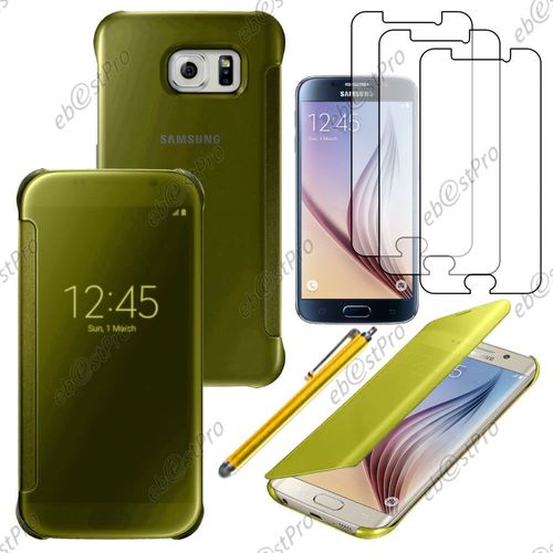 Ebeststar ® Housse Coque Etui View Clear Cover Miroir Pour Samsung Galaxy S6 Edge + Sm-G928f Edge Plus, Couleur Jaune + Stylet 3 Film