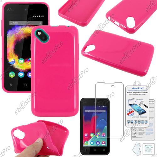 Ebeststar® Film Verre Trempé + Housse Coque Protection Silicone Gel Etui Souple Pour Wiko Sunset 2, Couleur Rose