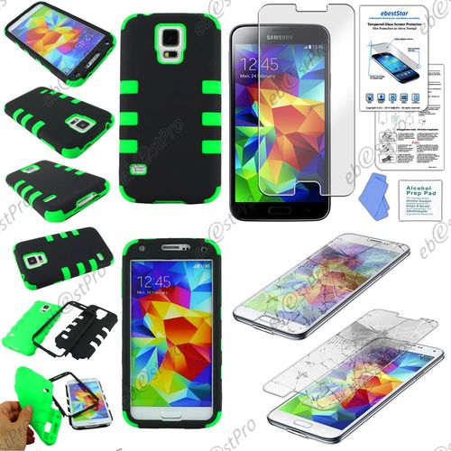 Ebeststar® Film Verre Trempé + Houuse Etui Coque Spider Armor Trois Couches De Protection Pour Samsung Galaxy S5 Sm-G900f, G900, G900h, Couleur Vert