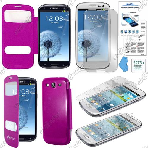 Ebeststar ® Pour Samsung Galaxy S3 I9300 I9305 Housse Pochette Protection Coque Type S-View Portefeuille Livre, Couleur Violet + Film Verre Trempé