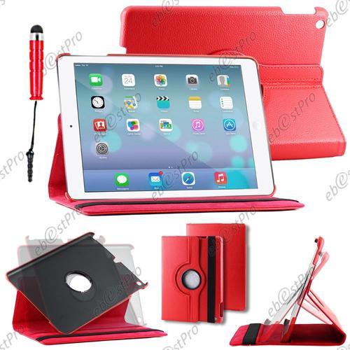 Ebeststar ® Housse Coque Etui Pu Cuir Rotatif Avec Support À Rotation 360° Pour Apple Ipad Air, Ipad 5, Ipad Air Wi-Fi, 3g, Couleur Rouge + Mini Stylet + 1 Film Protection D'écran + Lingette