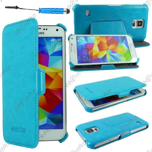 Ebeststar ® Housse Etui Cuir Pu Luxe Avec Support Stand Pour Samsung Galaxy S5 Sm-G900f, G900, G900h, Couleur Bleu + Mini Stylet + 1 Film Protection D'écran + Lingette