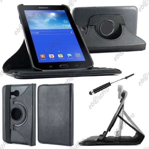 Ebeststar ® Housse Coque Etui Pu Cuir Rotatif Avec Support À Rotation 360° Pour Samsung Galaxy Tab 3 7.0 Lite Sm-T110, Couleur Noir + Mini Stylet + 1 Film Protection D'écran + Lingette
