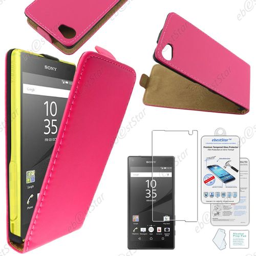 Ebeststar® Film Verre Trempé + Etui Pu Cuir Rabattable Housse Coque Ultra Slim Pour Sony Xperia Z5 Compact, Couleur Rose