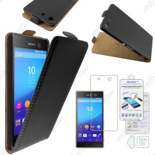 Ebeststar® Film Verre Trempé + Etui Pu Cuir Rabattable Housse Coque Ultra Slim Pour Sony Xperia M5, M5 Dual, Couleur Noir