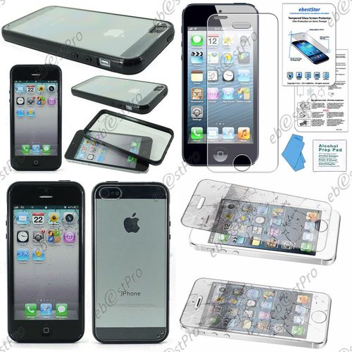 Ebeststar® Film Verre Trempé + Coque Crystale Hybride Rigide Etui Housse Coque Bumper Pour Apple Iphone 5s, 5, Couleur Noir