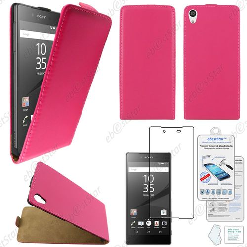 Ebeststar® Film Verre Trempé + Etui Pu Cuir Rabattable Housse Coque Ultra Slim Pour Sony Xperia Z5, Z5 Dual, Couleur Rose