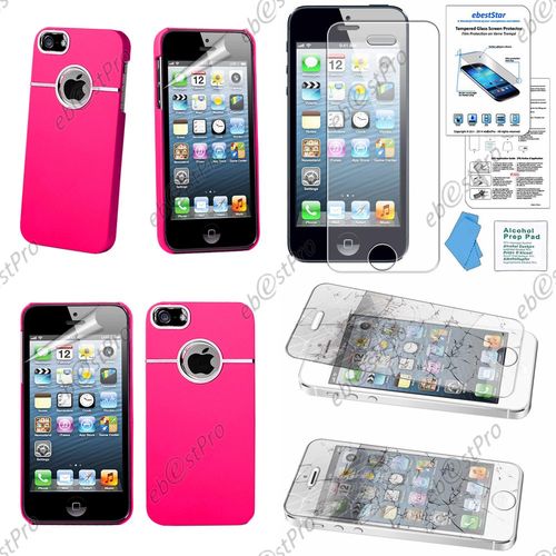 Ebeststar® Film Verre Trempé + Coque Rigide Etui Housse Chromée Pour Apple Iphone 5s, 5, Couleur Rose