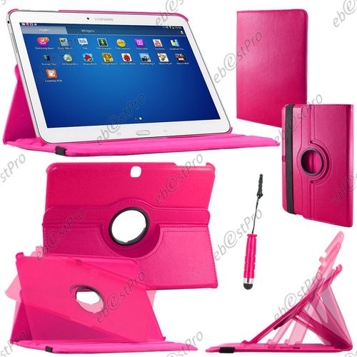 Ebeststar ® Housse Coque Etui Pu Cuir Rotatif Avec Support À Rotation 360° Pour Samsung Galaxy Tab 4 10.1 Sm-T530, T531 T535, Couleur Rose + Mini Stylet + 1 Film Protection D'écran + Lingette