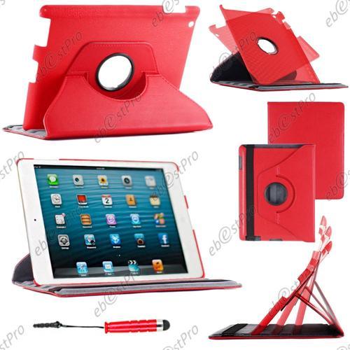 Ebeststar ® Housse Coque Etui Pu Cuir Rotatif Avec Support À Rotation 360° Pour Apple Ipad 4 Écran Retina, Ipad 4, Ipad 3, Ipad 2, Couleur Rouge + Mini Stylet + 1 Film Protection D'écran + Lingette