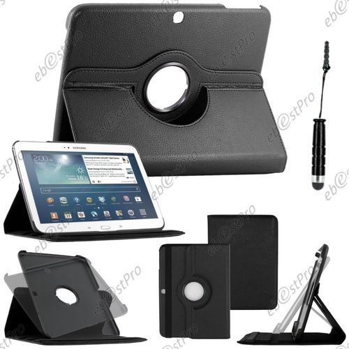 Ebeststar ® Housse Coque Etui Pu Cuir Rotatif Avec Support À Rotation 360° Pour Samsung Galaxy Tab 3 10.1 Gt-P5210, 10 Pouces P5200 P5220, Couleur Noir + Mini Stylet + 1 Film Protection D'écran + Lingette
