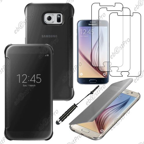 Ebeststar ® Housse Coque Etui View Clear Cover Miroir Pour Samsung Galaxy S6 Edge + Sm-G928f Edge Plus, Couleur Gris + Mini Stylet 3 Film