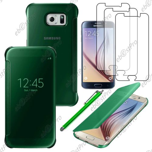 Ebeststar ® Housse Coque Etui View Clear Cover Miroir Pour Samsung Galaxy S6 Edge + Sm-G928f Edge Plus, Couleur Vert + Stylet 3 Film