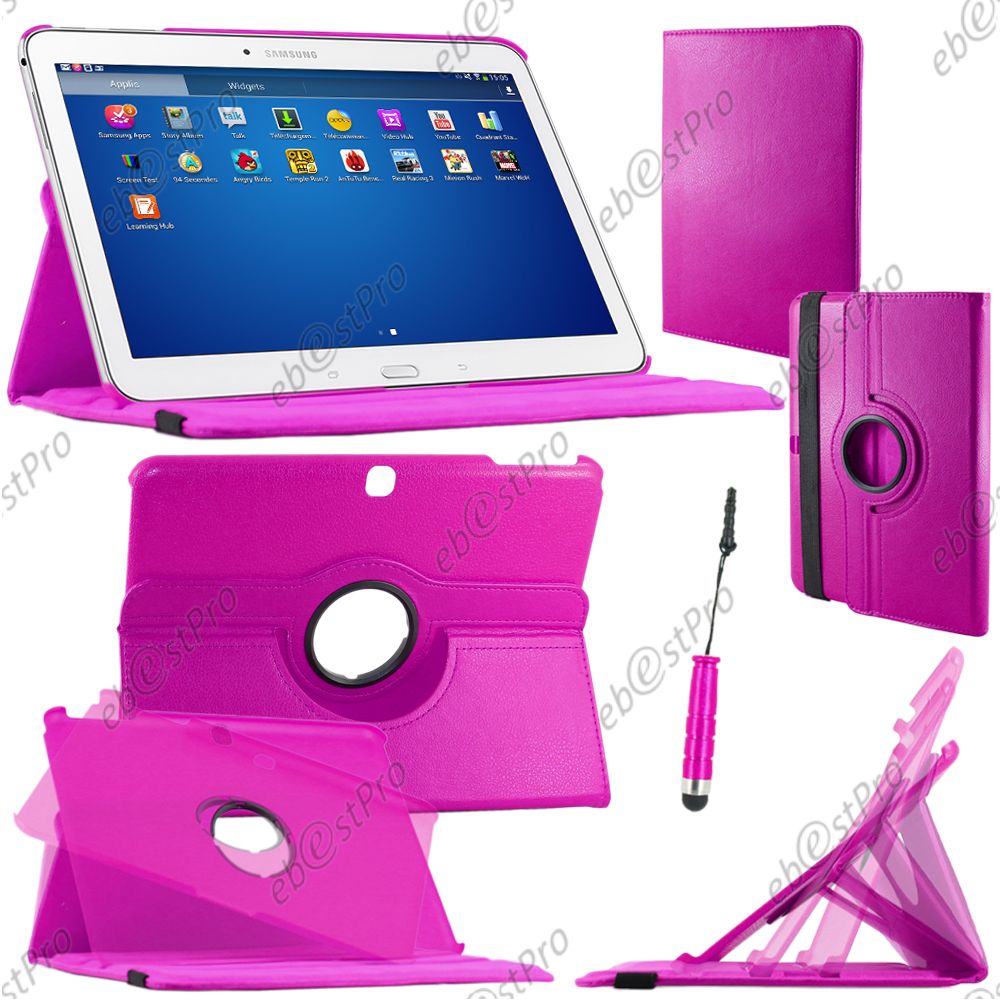 Ebeststar ® Housse Coque Etui Pu Cuir Rotatif Avec Support À Rotation 360° Pour Samsung Galaxy Tab 4 10.1 Sm-T530, T531 T535, Couleur Violet + Mini Stylet + 1 Film Protection D'écran + Lingette