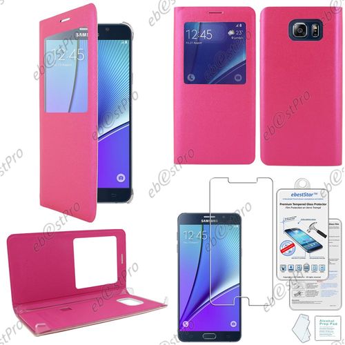 Ebeststar ® Pour Samsung Galaxy Note5 Sm-N920f Note 5 Housse Pochette Protection Coque Cover L-View Portefeuille Livre, Couleur Rose + Film Verre Trempé