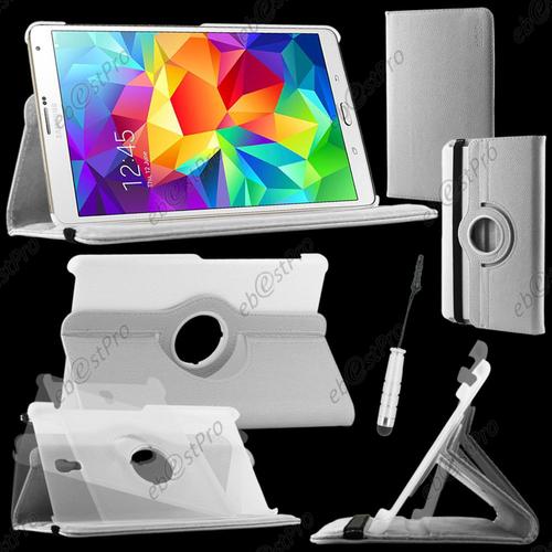 Ebeststar ® Housse Coque Etui Pu Cuir Rotatif Avec Support À Rotation 360° Pour Samsung Galaxy Tab S 8.4 Sm-T700, Sm-T705, Couleur Blanc + Mini Stylet + 1 Film Protection D'écran + Lingette