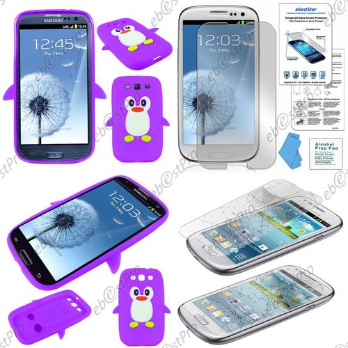 Ebeststar ® Pour Samsung Galaxy S3 I9300 I9305 Coque Pingouin Silicone Souple Etui Housse Design Fun, Couleur Violet + Film Verre Trempé