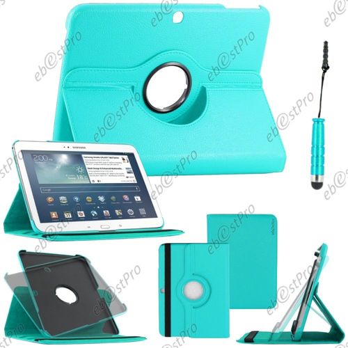 Ebeststar ® Housse Coque Etui Pu Cuir Rotatif Avec Support À Rotation 360° Pour Samsung Galaxy Tab 3 10.1 Gt-P5210, 10 Pouces P5200 P5220, Couleur Bleu + Mini Stylet + 1 Film Protection D'écran + Lingette