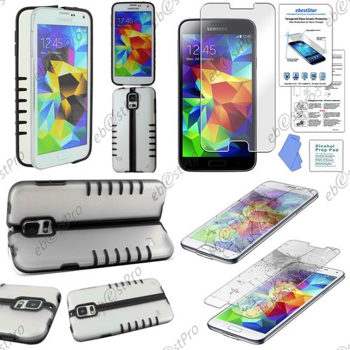 Ebeststar ® Coque Pliable Hybride Rigide Cristal - Silicone Gel Tpu Support Pour Samsung Galaxy S5 Sm-G900f, G900, G900h, Couleur Noir + Film Verre Trempé