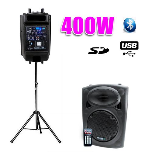 Enceinte amplifiée 10" 25cm 400W USB/SD/BT + pied