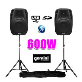 Paire d'enceintes amplifiées Boomer 8" 600W + pied